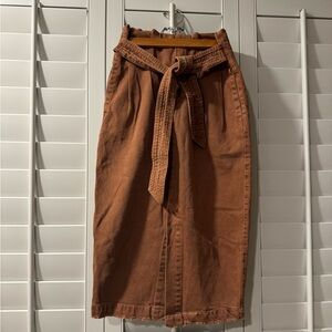 Free People Tan Midi Skirt with Tie Belt